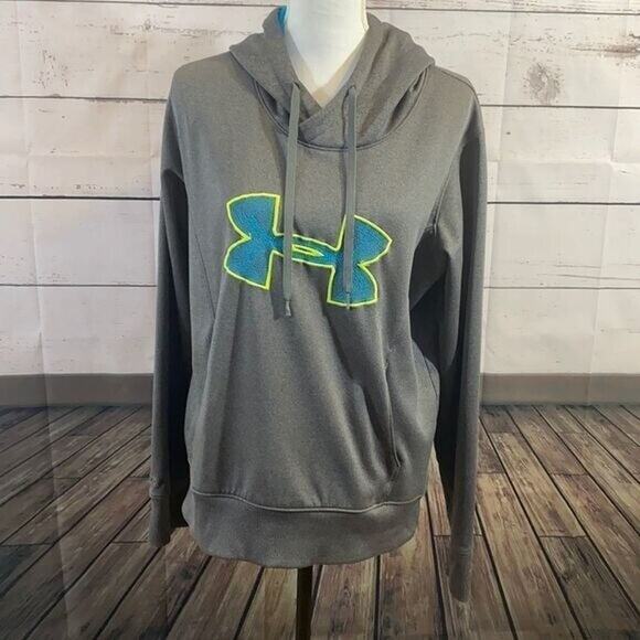Under Armour Storm Sweatshirt Women Large Gray Logo Hoodie semi fitted Cold Gear - Picture 1 of 12